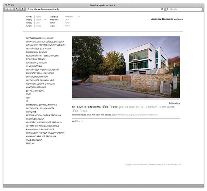 subpage benuska topinka architekti web design