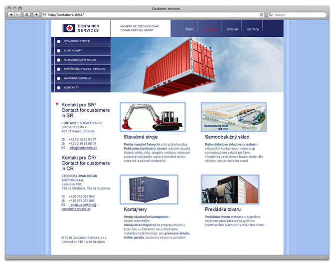 návrh webu, domovská stránka - Container services