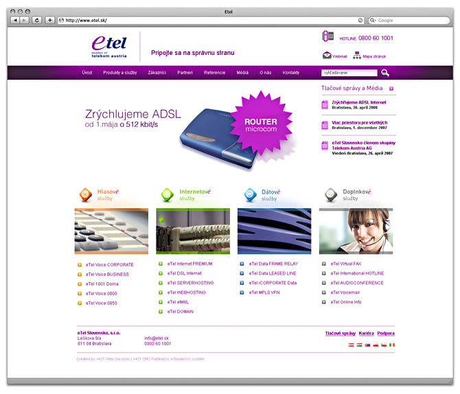 web design stránky e-Tel