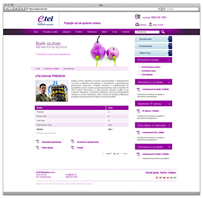 web design subpage - e Tel - Balík služieb