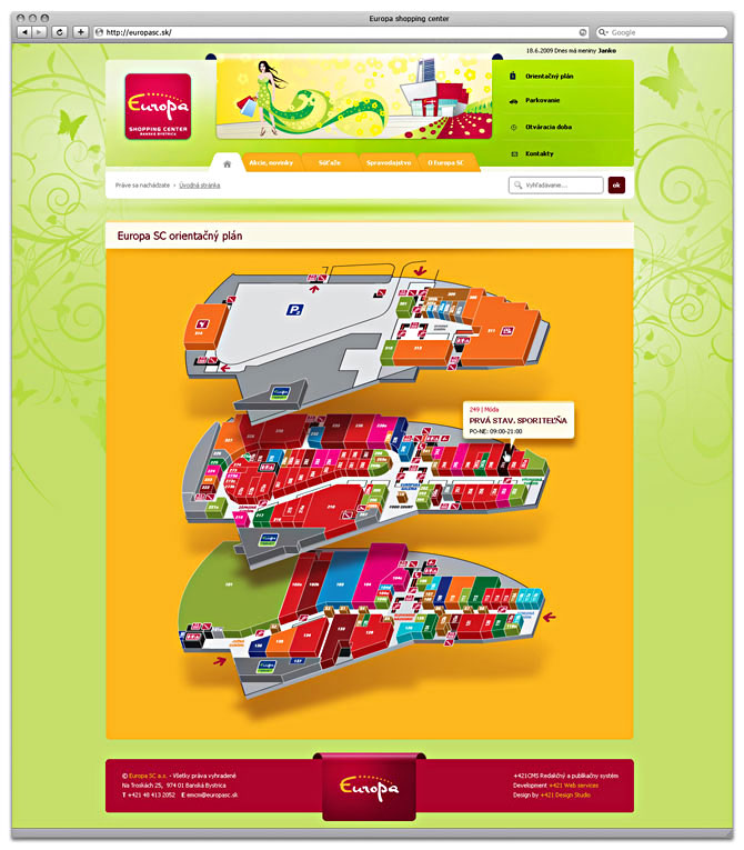 subpage web design Europa shopping center - orientačný plán