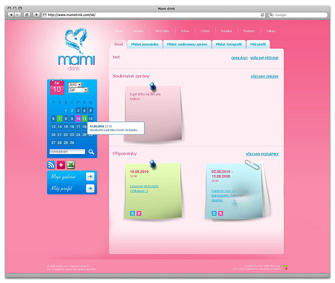 web site dizajn - mamidrink - elektronicky diar