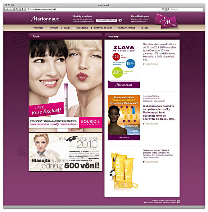 web design, homepage Marionnaud 