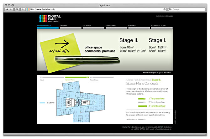 tvorba webu, podstránka -Penta Invest -Digital Park - Space plans concepts