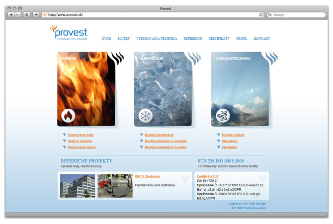 hlavná stránka web dizajn Provest