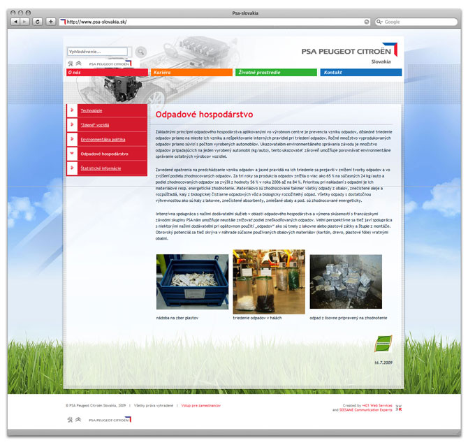subpage web design PSA slovakia - odpadové hospodárstvo