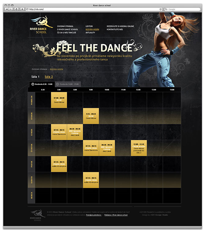 návrh webu, podstránka -River dance school - rozvrh
