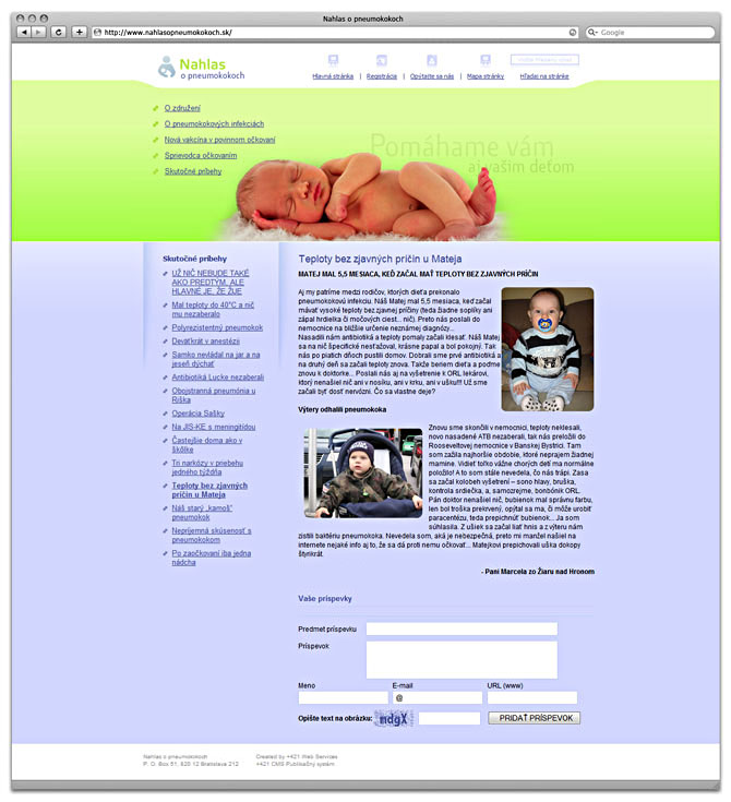 web design Nahlas o pneumokokoch -subpage