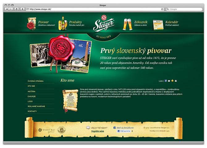 web design - Steiger - podstránka - prvý slovenský pivovar