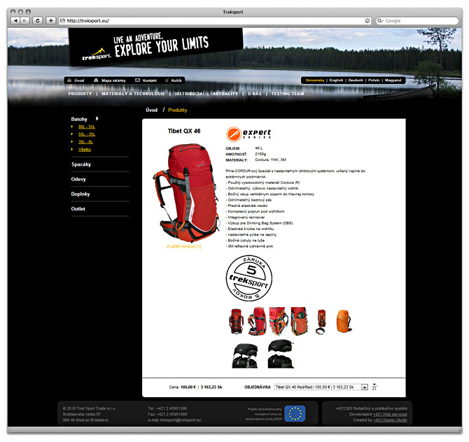 web design - Treksport - produkty