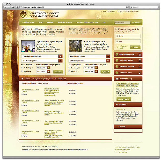web dizajn domovskej stranky Veda a vyskum