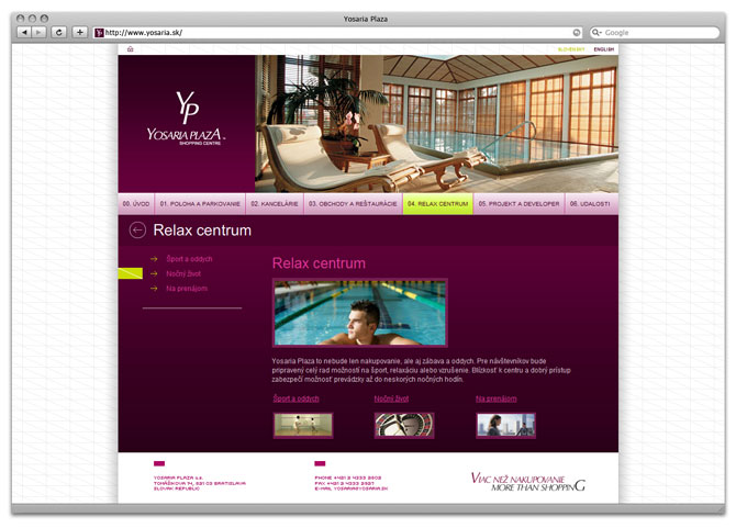 subpage web design Yosaria Plaza - relax centrum